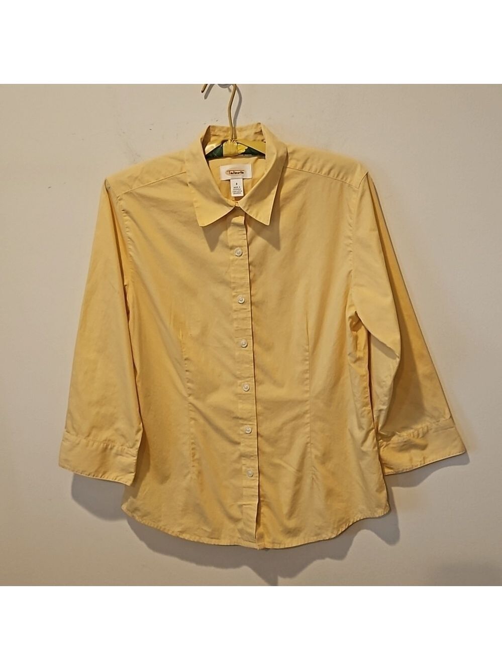 TALBOTS WOMEN'S PALE YELLOW COLLARED BUTTON-DOWN SHIRT SIZE SMALL